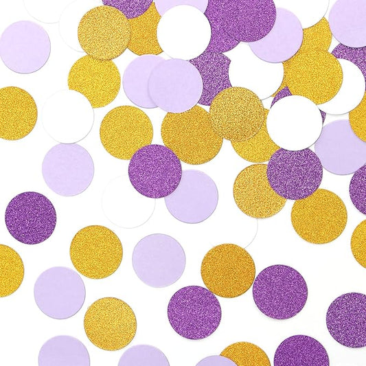 White Purple-Gold Party Decorations Confetti - 300pcs Glitter Graduation Mothers Day Table Confetti Woman Girl Birthday Party Decoration Bridal Baby Shower Wedding Paper Dot Lasting Surprise