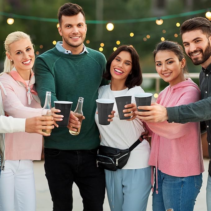 50 Pack 16 Ounce Disposable Plastic Cups Black Plastic Party Cups Heavy Duty Drinking Cup Bulk for Party Halloween Graduation Wedding Birthday Festival Supplies