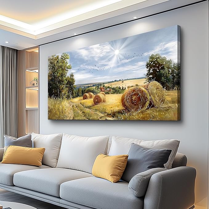 FUHAIHUA Framed Wall Decorations For Living Room Canvas Wall Art For Bedroom Inspiration Wall Decor Country Field Paintings Landscape Pictures Office Artwork Modern Posters Home Decor 20x40 In
