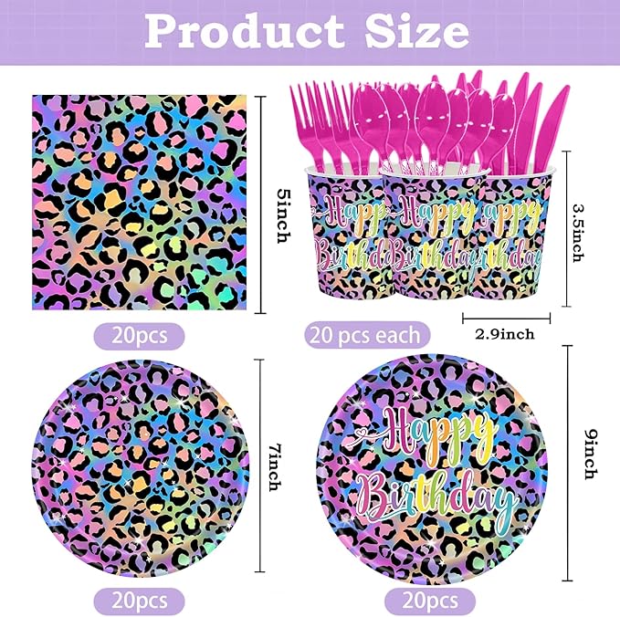 140Pcs Leopard Print Party Decorations,Jungle Animal theme Decorations Include Tableware, Plate, Cup, Napkin, Cutlery, Animal Cheetah Print Birthday Party Supplies Serve 20