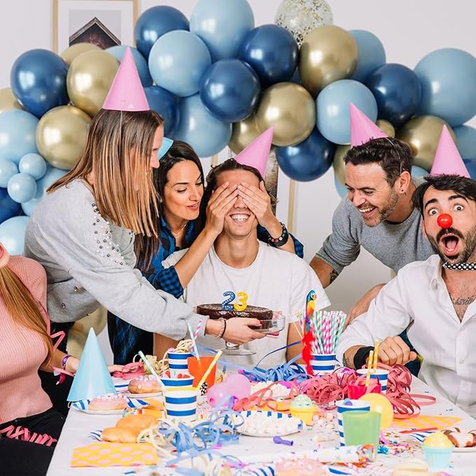 Blue and Gold Balloon, 50 Packs 12 Inch Metallic Blue Pearl Double Stuffed Blue Balloons with Gold Confetti Ballons for Birthday Party Decorations Wedding Bridal Shower Baby Shower Graduate