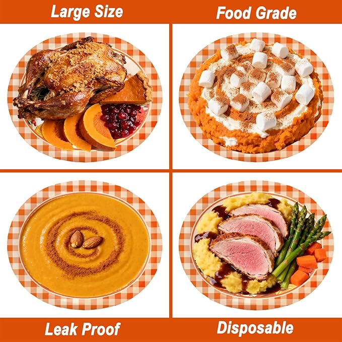 100 Pcs ThanksGiving Oval Paper Plates and Napkins Set, 10" x 12" Large Disposable Pumpkin Plates for ThanksGiving Party Supplies