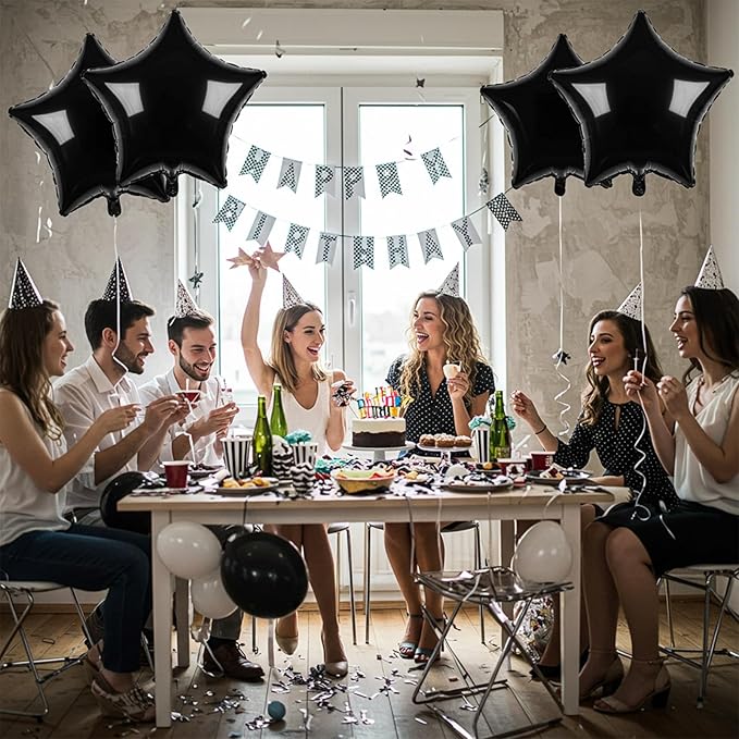 TONIFUL 15Pcs 18 Inch Large Black Star Shape Foil Balloons Big Black Stars Helium Mylar Ballons for Birthday Wedding Baby Shower Anniversary Engagement Party Decorations Supplies