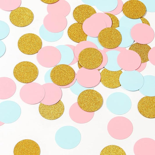 Gender Reveal Decorations Blue Pink - 300pcs Paper Confetti Glitter Baby Gender Reveal Party Supplies Ideas Gender Reveal Theme Gold Birthday Table Decor HongTongTong