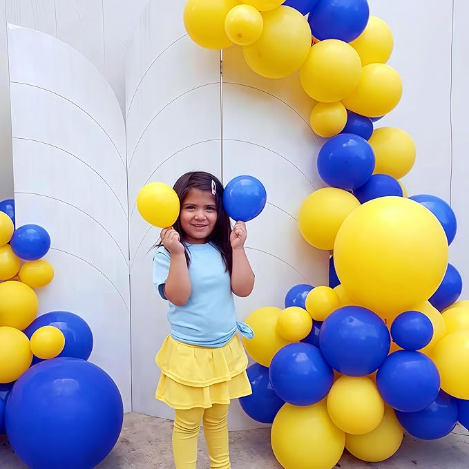 Navy Blue Yellow White Balloons, 12 Inch Navy Yellow Party Dark Yellow Latex Balloons Set for Boys Men Birthday Wedding Baby Shower Graduation Anniversary Decorations Is-02