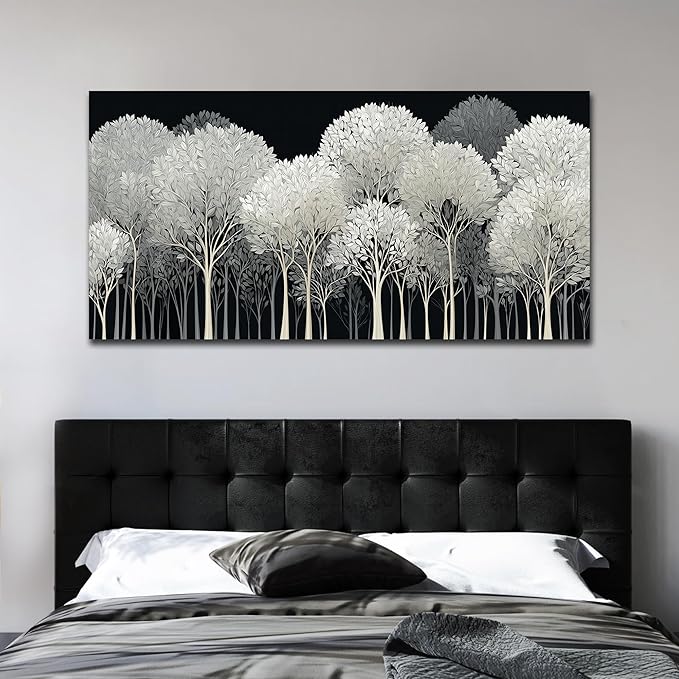 Black and White Tree of Life Wall Art for Living Room Abstract Forest Print Picture Framed Large Canvas Wall Decor for Bedroom Office Bathroom Modern Home Botanical Landscape Wall Decorations Artwork Size 24x48 Ready to Hang