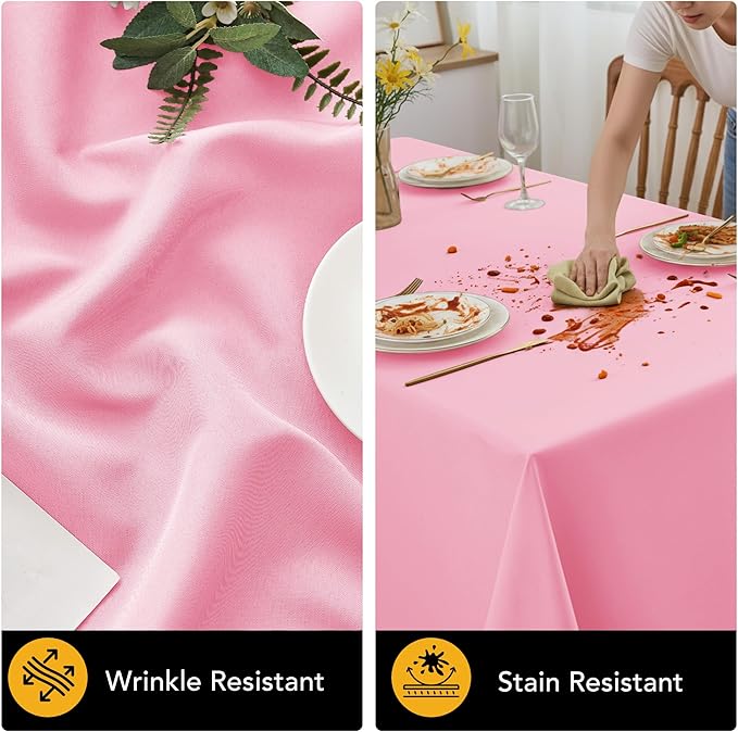 10-Pack Pink Tablecloths for Rectangle Tables, 70 x 120 Inches, Stain-Resistant Polyester Fabric for 6 Foot Tables - Washable Table Covers for Weddings, Banquets, Birthday Parties, Events