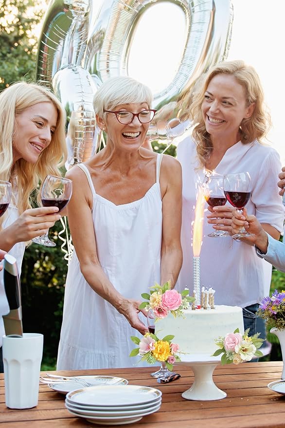 Cake Toppers Flowers,3 Pieces Hand-made Silk Flowers Cake Decorations for Birthday Baby Shower Wedding Valentine's Day Celebration Boho Party Supplies (Yellow Pink)