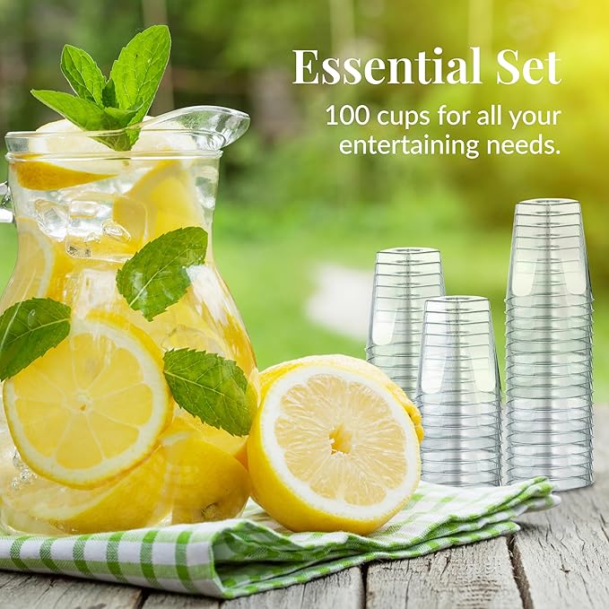 Prestee Clear Plastic Shot Glasses, 2 oz Disposable Shot Glasses - Bulk 100 Pack, Durable Small Cups for Shots, Mini Drinkware for Parties, Events, Reusable or Disposable - Crystal Clear Design