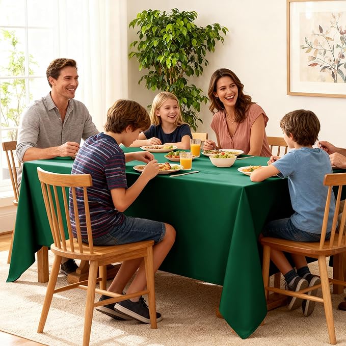 10-Pack Hunter Green Tablecloths for Rectangle Tables, 60 x 102 Inches, Stain-Resistant Polyester Fabric for 6 Foot Tables - Washable Table Covers for Weddings, Birthday Parties, Events
