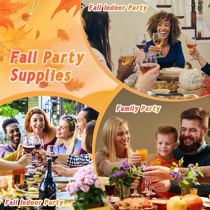 Homlouue 200 Pcs Fall Paper Plates and Napkins, Thanksgiving Plates and Napkins Sets, Fall Pumpkins Wreath Plate Disposable Party Supplies, Heavy Duty Thanksgiving Paper Plate (9" & 7")