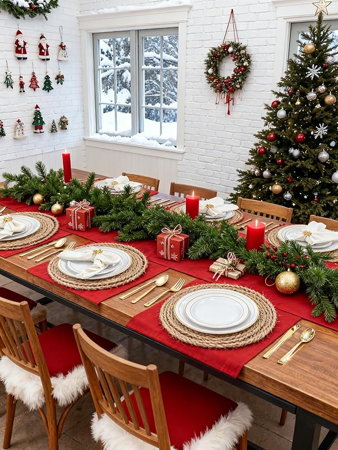 GATHER 350PCS White and Gold Plastic Plates - Disposable Plastic Dinnerware Set Include 50 Dinner Plates, 50 Dessert Plate, 150 Silverware, 50 Napkins, 50 Cups for Party & Wedding & Thanksgiving