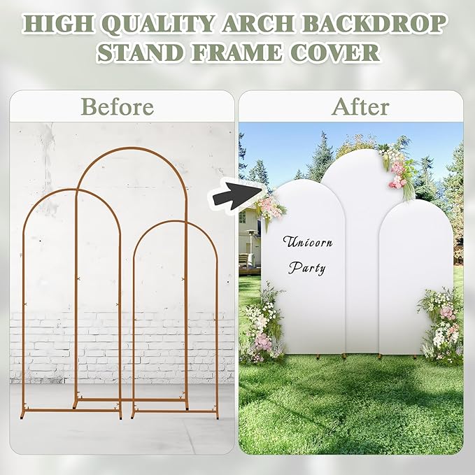 (7.2FT, 6.6FT, 6FT) Wedding Arch Cover Set of 3 White Spandex Fitted Arch Cover for Round Top Chiara Backdrop Stand Covers for Birthday Party Banquet Photo Background Decoration