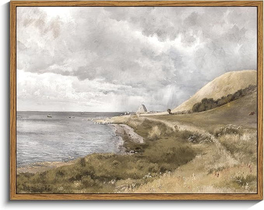 InSimSea Framed Canvas Wall Art Vintage Decor, Coastal Wall Art Seaside Landscape Paintings, Rustic Farmhouse Wall Decorations for Living Room Office Bedroom Decor, 11"x14"