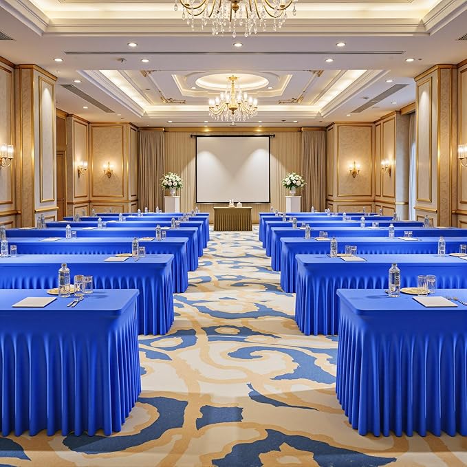 1 Pack Royal Blue Table Clothes for 8 Foot Rectangle Tables, One-Piece Wrinkle Resistant Stretch Spandex Table Covers with Skirt for Event Banquet Wedding Birthday Party