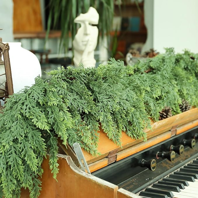 Bdor 2Pcs 6ft Artificial Cedar Garland for Christmas Decoration – Realistic Faux Greenery Garland with Dense Pine Branches for Fireplace Mantel, Staircase, Doorway, Indoor Outdoor Holiday Decor