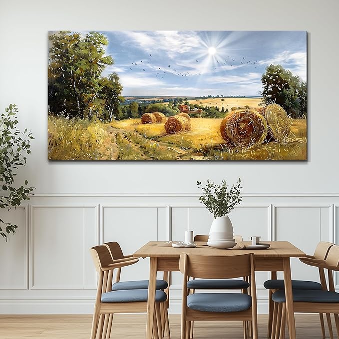 FUHAIHUA Large Wall Decor For Living Room Canvas Wall Art For Bedroom Inspiration Wall Decorations Country Field Pictures Landscape Paintings Artwork Posters Mural Modern Room Home Decor 24x48 In