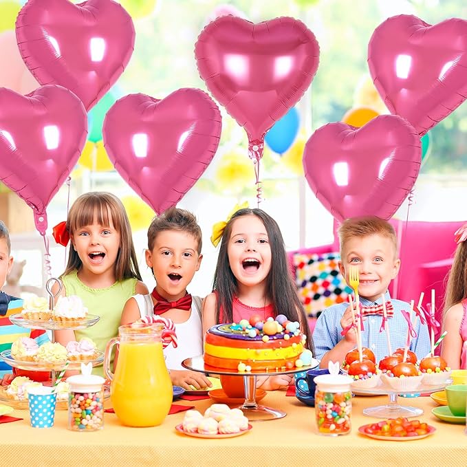 12 Pcs Pink Heart Balloons,18 inch Heart Shape Foil Balloons Love Balloons Valentine Balloons for Birthday Party Wedding Engagement Party Baby Shower Valentine Day Decorations (deep pink)