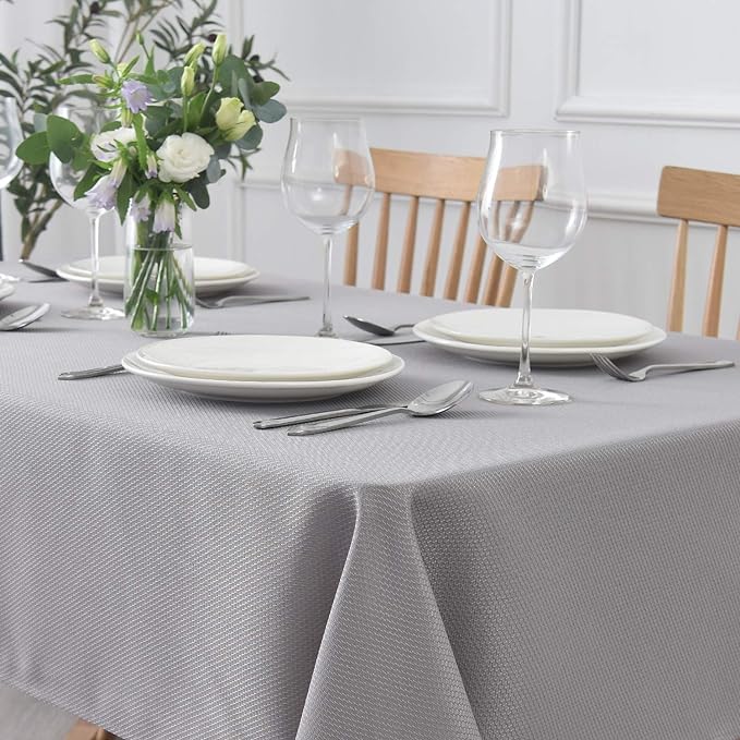 maxmill Rectangle Textured Tablecloth Waterproof Spillproof Wrinkle Free Table Cloth, Kitchen Dining Tabletop Decoration, Fabric Table Cover for Outdoor and Indoor Use, 52 x 70 Inch, Light Gray