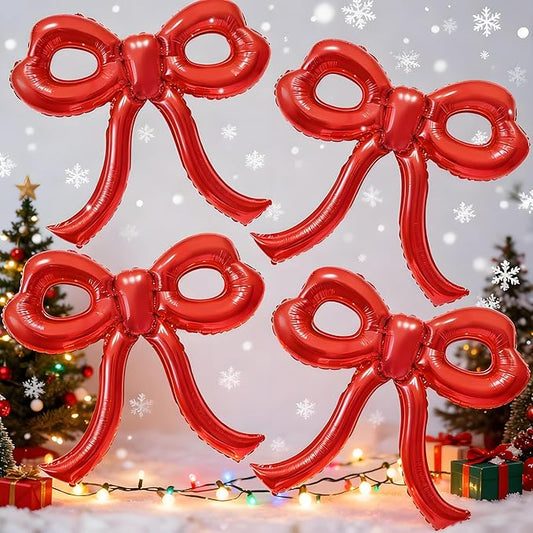 4 Pcs Red Bow Balloons Bow Party Decorations for Girl Women Red Bow Birthday Decorations Giant Foil Balloon for Baby Shower Engagement Wedding Christmas Decor Bachelorette Party Supplies