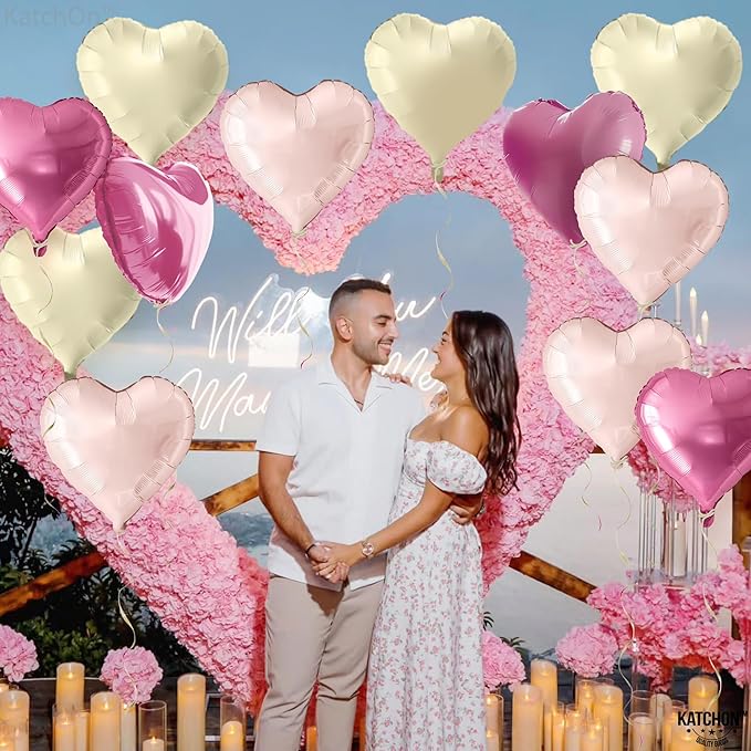 KatchOn, Pastel Valentines Heart Balloons Foil - 18 Inch Pack of 12 | Heart Shaped Balloons for Valentines Day Decorations | Galentines Balloons, Galentines Day Decorations | Valentines Heart Balloons