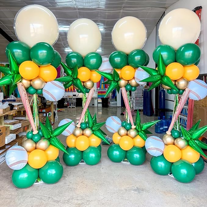 Green Yellow Gold Balloons, 12 Inch Dark Emerald Green Yellow Balloons, Sage Green Metallic Gold Balloon for Birthday Graduation St. Patrick's Day Tropical Summer Garden Party Decorations Supplies