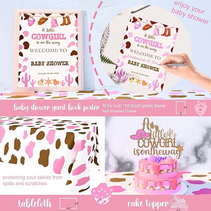 Cowgirl Baby Shower Decorations, Western Rodeo Baby Cowgirl Baby Shower Party Supplies, A Little Cowgirl is On The Way Décor Balloon Arch Backdrop Box Mom to be Sash Tablecloth for Cowgirl Shower
