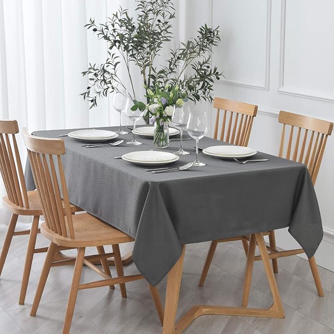 maxmill Rectangle Textured Tablecloth Waterproof Spillproof Wrinkle Free Table Cloth, Kitchen Dining Tabletop Decoration, Fabric Table Cover for Outdoor and Indoor Use, 52 x 70 Inch, Charcoal