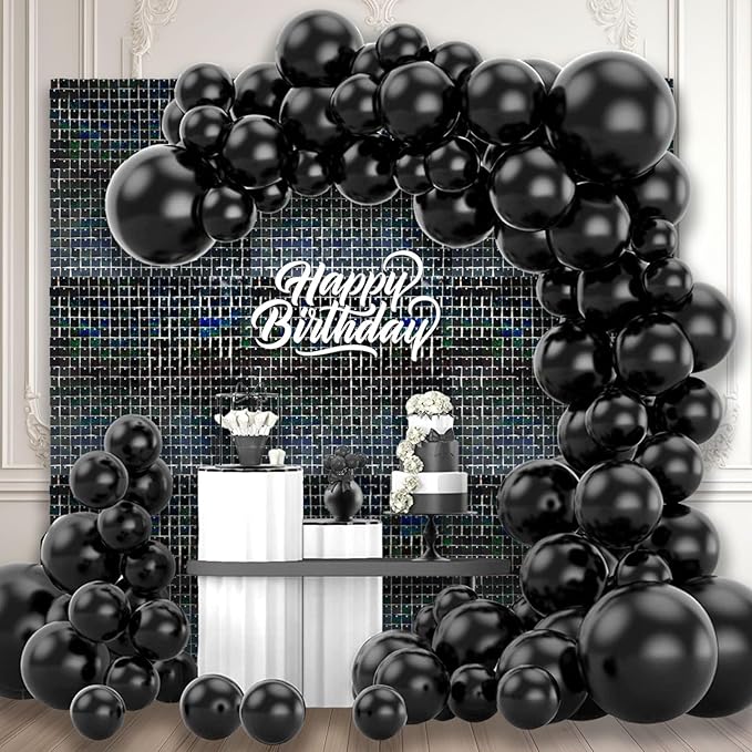 36 PCS Black Shimmer Wall Backdrop, Laser Square Sequin Photo Backdrops Panel, Glitter Wall Background for Birthdays, Weddings, Halloween, Engagements, Disco Bachelorette Party Decoration (6FTx6FT)