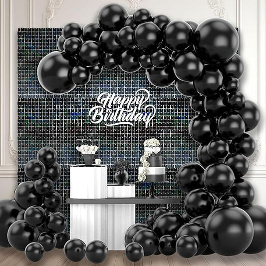 36 PCS Black Shimmer Wall Backdrop, Laser Square Sequin Photo Backdrops Panel, Glitter Wall Background for Birthdays, Weddings, Halloween, Engagements, Disco Bachelorette Party Decoration (6FTx6FT)