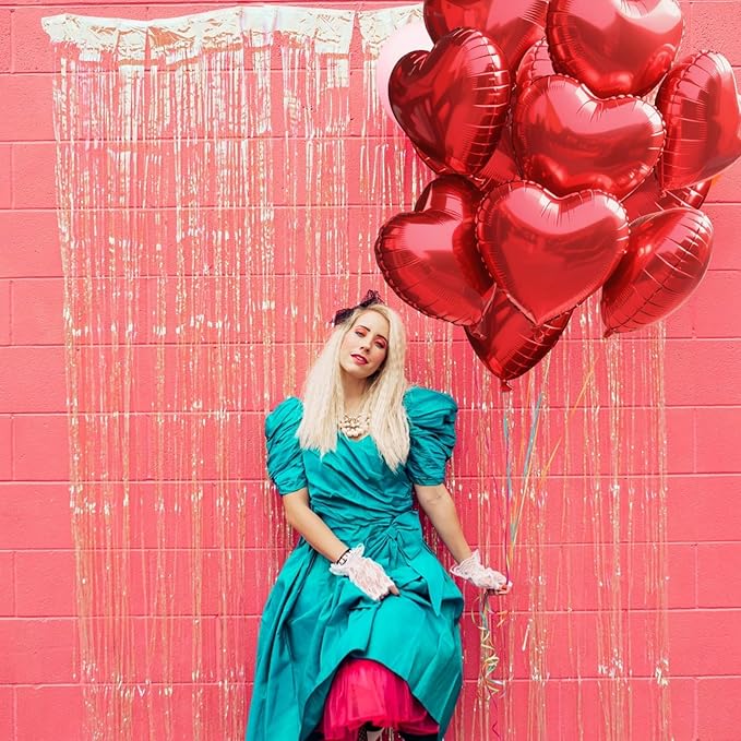 TONIFUL 15Pcs 18 Inch Red Heart Balloons Valentine’s Day Heart Shape Foil Mylar Balloons Decoration for Romantic Valentine's Day Wedding Bridal Shower Anniversary Engagement Party Supplies