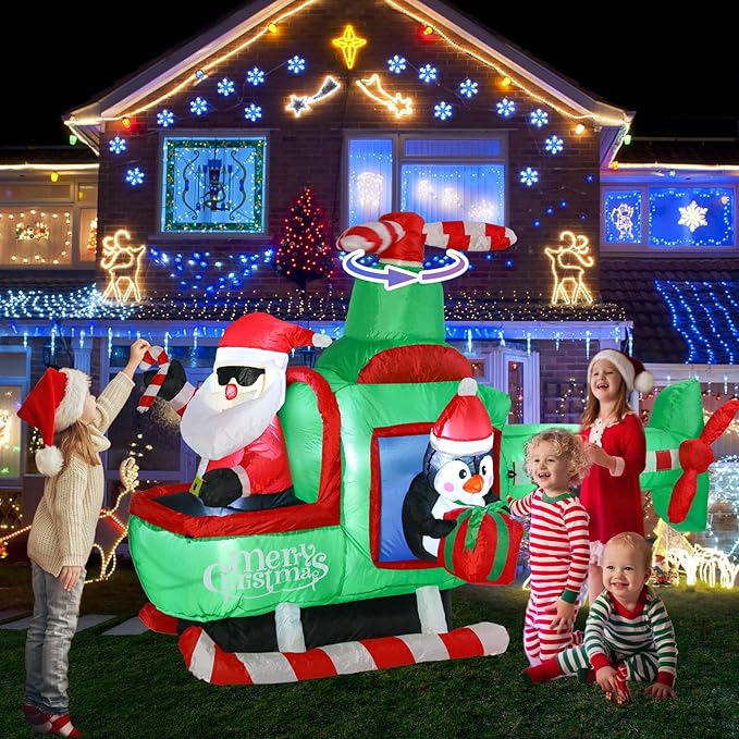 Taman 6 FT Christmas Inflatable Decorations, Santa Claus in a Helicopter with Rotating Propeller Built-in Bright LED Light Blow Up for Yard, Garden,Lawn Outdoor Holiday Yard Decorations