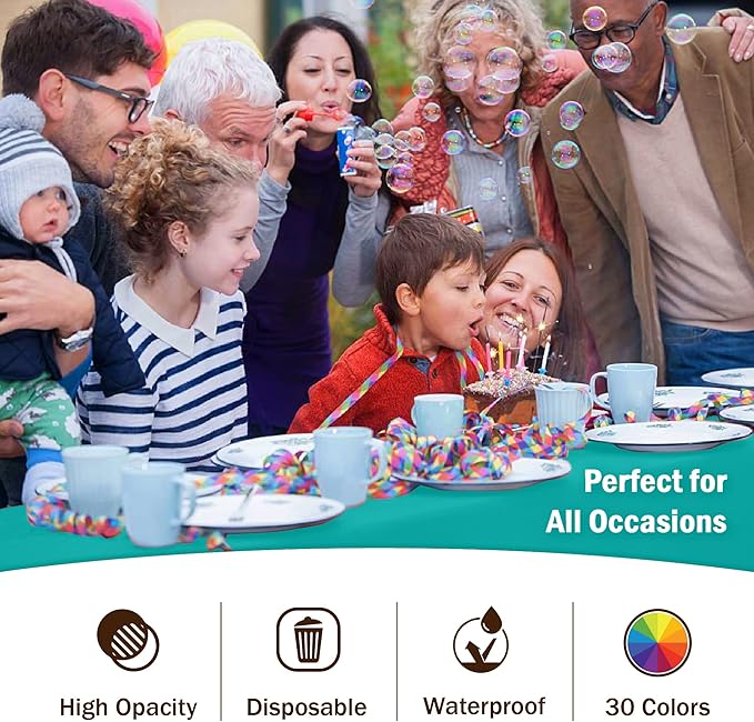 Party Solids 6-Pack Premium Plastic Tablecloth 54in. x 108in. Rectangle Plastic Table Cover - Teal