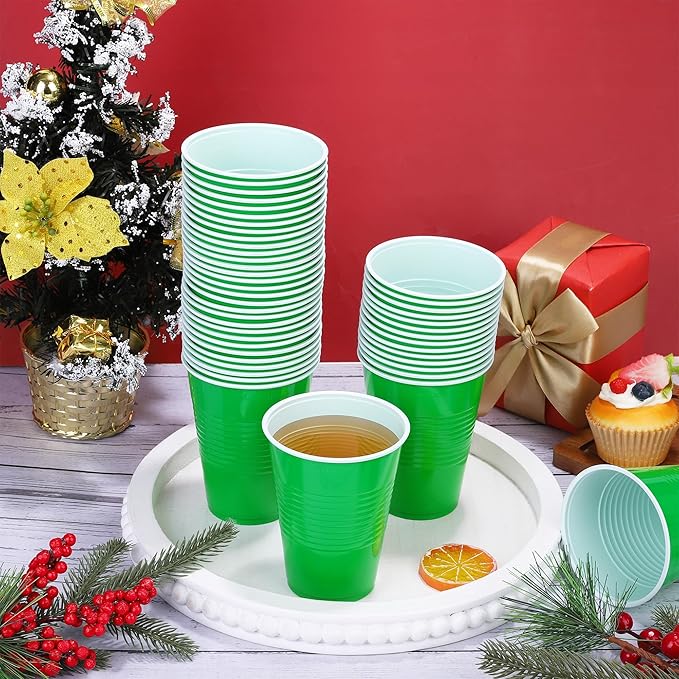 50 Pack 16 Ounce Disposable Plastic Cups Green Plastic Party Cups Heavy Duty Drinking Cup Bulk for Party Christmas Graduation Wedding Birthday Halloween Festival Supplies