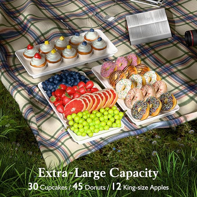 3-Tier Melamine Serving Tray Set, 14"x7" Platters for Serving Food, White Reusable Trays with Golden Metal Display Stand for Cupcakes, Sevring Food, Dessert, Fruit, Cookie, 24K Gold-Plated