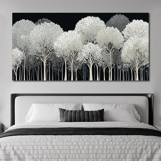 Black and White Tree of Life Wall Art for Living Room Abstract Forest Print Picture Framed Large Canvas Wall Decor for Bedroom Office Bathroom Modern Home Botanical Landscape Wall Decorations Artwork Size 30x60 Ready to Hang