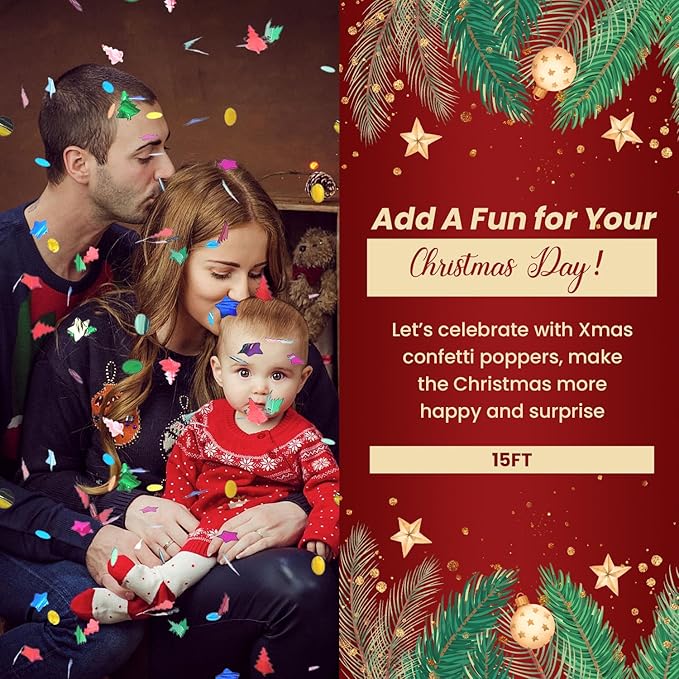 Party Poppers 12 Pack Confetti Cannon - 12 Inch Xmas Confetti Shooters Multicolor for Christmas, New Year, Eve & Festival Parties