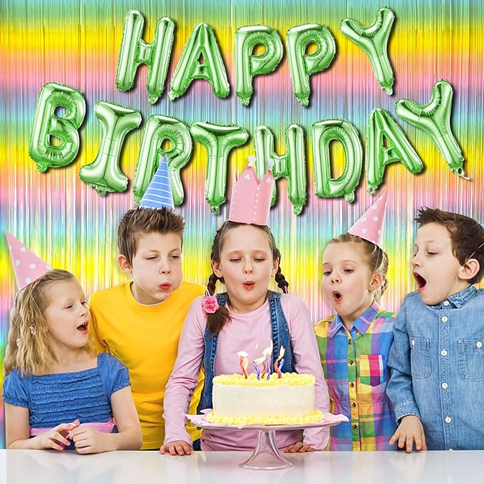 Pastel Rainbow Foil Fringe Curtain Streamers Party Backdrop Foil Fringe Backdrop Curtains Tinsel Streamers for Birthday Party Easter Decorations