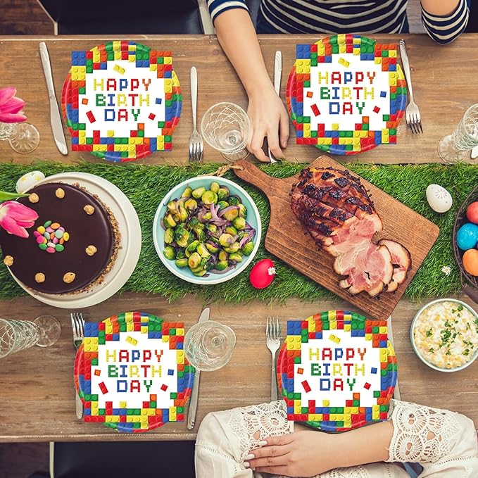 40Pcs Building Block Plates and Napkins Party Supplies, Disposable Colorful Building Block Birthday Party Plates Napkins Tableware Set for Boys Birthday Party Decorations Serve 20 (Building Block)