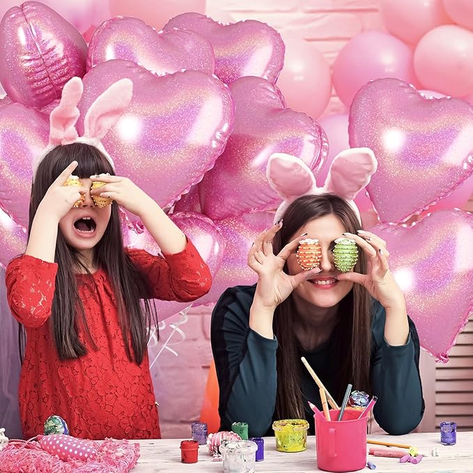 Biapian Light Pink Heart Balloons, 10PCS Glitter Pink Heart Shape Balloons Foil, 18inch Pastel Pink Love Heart Balloons for Girls Women Valentines Day, Wedding, Brithday, Baby Shower Party Decorations