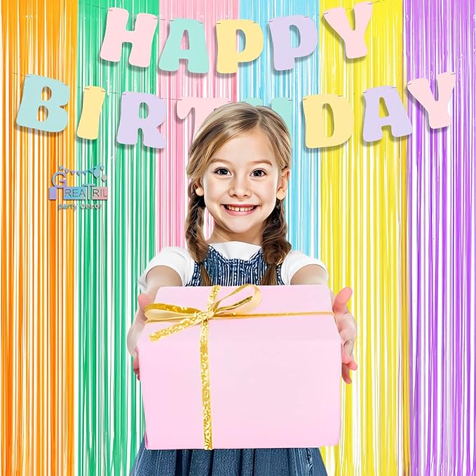 Pastel Tinsel Curtain Party Backdrop - GREATRIL Pastel Color Foil Fringe Curtain Photo Booth Streamers for Birthdays Easter Baby Bride Shower Unicorn Girls Party Decorations