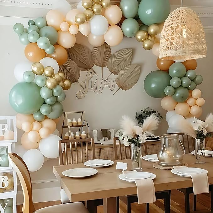 Balloons Green Gold, 60 Packs 12 Inch Retro Sage Green Gold Metallic Balloon, Olive Green White Latex Balloons for Wedding, Birthday, Baby Shower, Safari Jungle Party, Anniversary Decorations