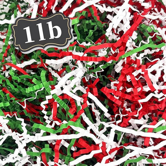 1 LB Red Green White Crinkle Cut Paper Shred Filler Great for Gift Wrapping, Basket Filling, Birthday, Wedding, Halloween, Thanksgiving, Christmas Day, New Year Party Decorations Filling Supplies