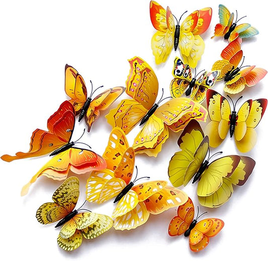 Butterfly Wall Decor 24/48 PCS, 3D Butterflies Stickers for Party Decorations with Magnets(Gold, 24)