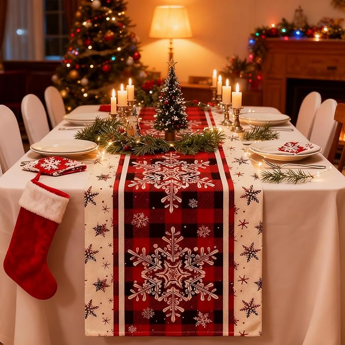 meleg otthon Christmas Table Runner, Snowflakes Table Runner, Durable Washable Table Decorations Suitable for Home, Christmas, Kitchen, Dining Room Decorative (72 x 13Inch)