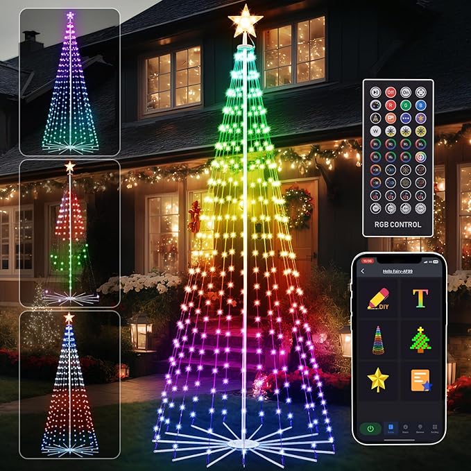 8 FT Outdoor Christmas Tree,Smart APP Remote Control RGB Color Changing DIY Timer LED Christmas Tree for Indoor Outdoor Decorations