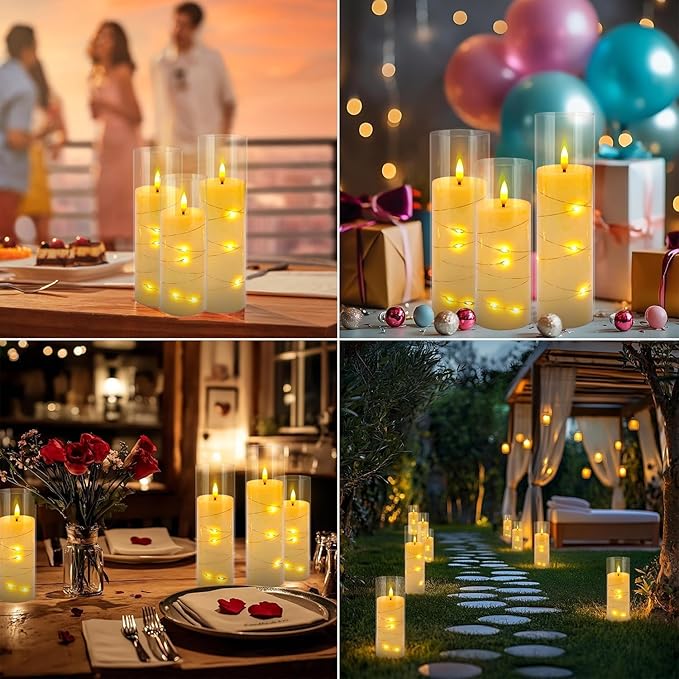 24 Pack Christmas Decoration Flickering Flameless Candles,Battery Operated Candles,LED String Lights LED Candles for New Year, Home Decor, Parties,Wedding(D2.2 xH 5" 6" 7") (Ivory)