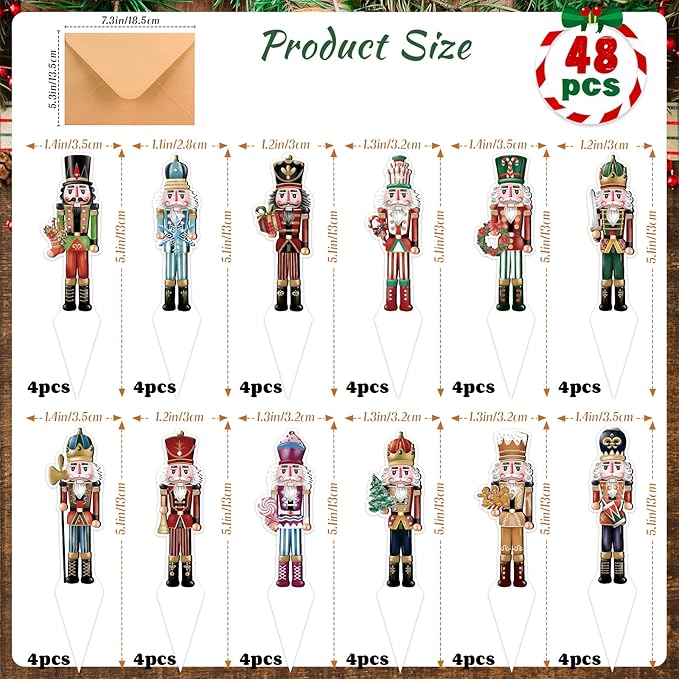 48 PCS Christmas Nutcracker Happy Birthday Cupcake Toppers Christmas Theme Party Decorations Cake Decorations Cupcake Toppers Cake Decoration Party Supplies Boys Girls Decoration