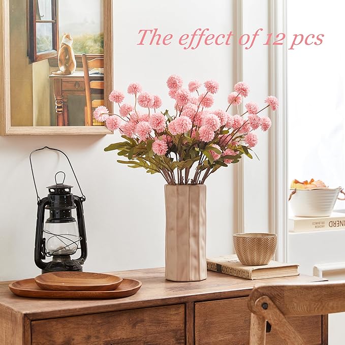 SITUMEIZI Pink Pompon Mum Artificial Flowers Faux Silk Mums Mini Chrysanthemum with Stems 6Pcs for DIY Pink Wedding Centerpieces Floral Arrangements