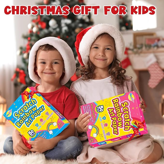 RMJOY Rainbow Scratch Paper Art for Kids: 60PCS Magic Arts Crafts Gifts Toys for Girls Boys Ages 4 5 6 7 8 9 Games Activities for Birthday Family Fathers Day Christmas Stocking Stuffers Easter(Boys)